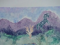 Ghost Horses - Ghost monoprint with additional template inclusions