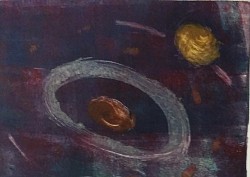 Space Orbit with Moon - monoprint