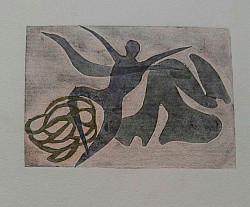 Dancing Figure with Bird - Collagraph