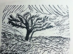 Tree in Rocks- linocut